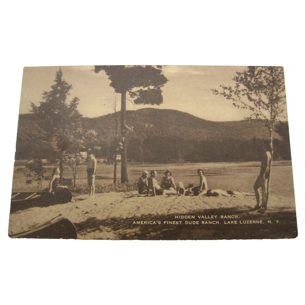 Vintage Lake Luzerne NY Postcard Hidden Valley‎ Ranch Americas First Dude Ranch